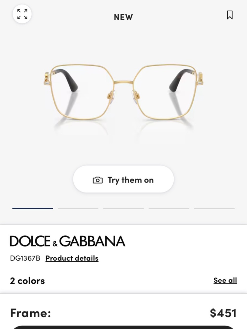 Dolce & Gabbana Gold Thin Metal Square Glasses with Black Temple Tips